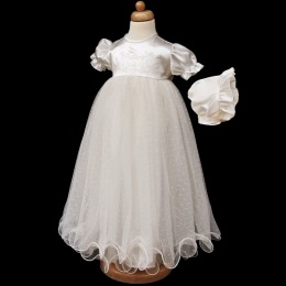 Baby Girls Ivory My Christening Day Satin Tulle Gown & Bonnet